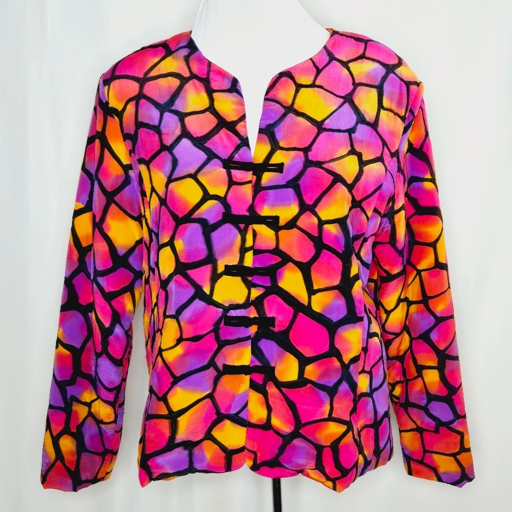 Aliki Yamani Creations Siesta 100% Silk Hand Painted Quilted Jacket Size Large
